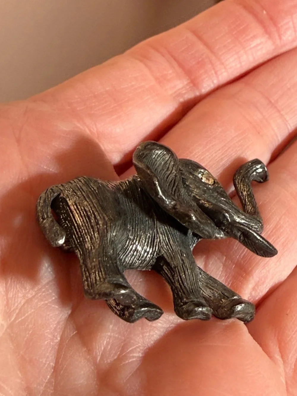 Vintage Hobe' Silver Elephant Lucky trunk up Brooch